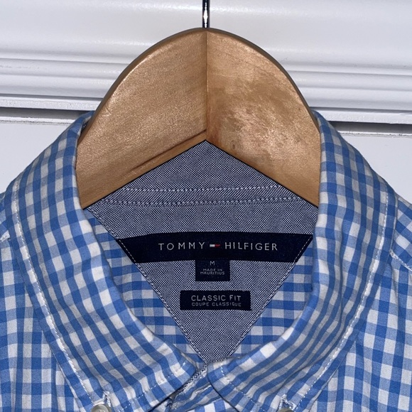TOMMY HILFIGER BUTTON UP DRESS SHIRT - BLUE PLAID (M) - Picture 3 of 3